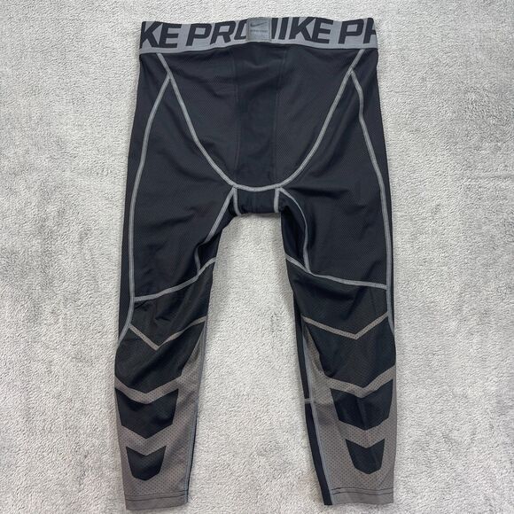 Nike Pro Dri Fit Compression Tights Mens L Black Gray Stretch Athletic - Picture 2 of 12